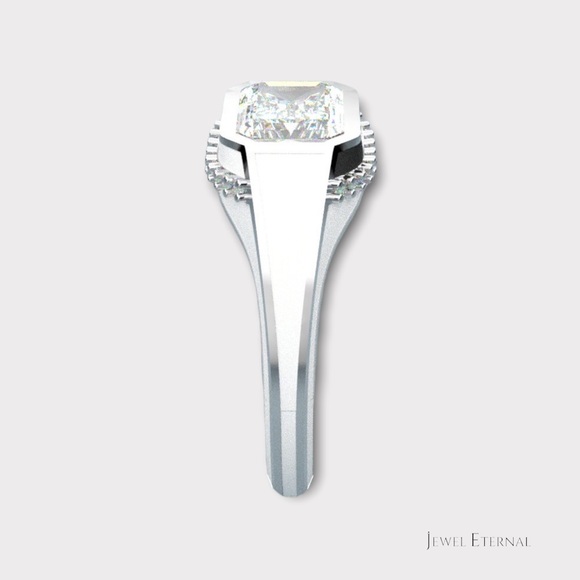 White & Black Enamel Pinky Ring w/ 1.5ct Asscher cut Moissanite - Picture 12 of 16